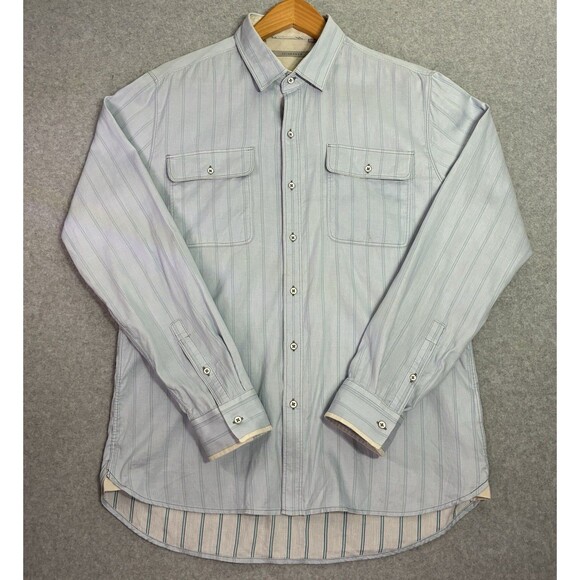7 Diamonds Long Sleeve Button Shirt Men’s Large Blue Striped Casual - Picture 1 of 8